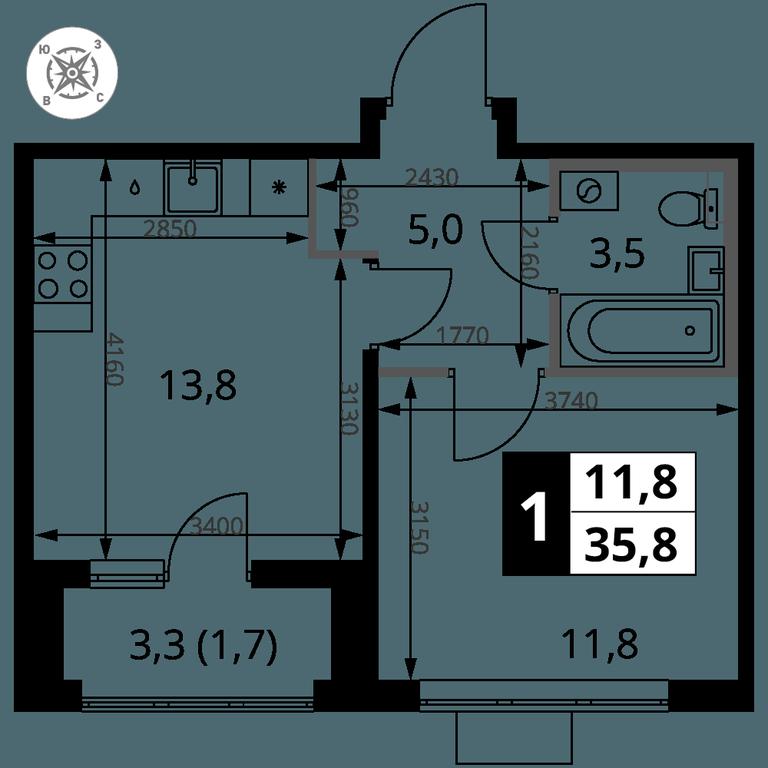 1-BD Apartment Sale, 35.8 sq. m. at Pervy Sheremetevskij, Komsomolskaya Street, 16, Khimki, Moscow Region, Russia #2