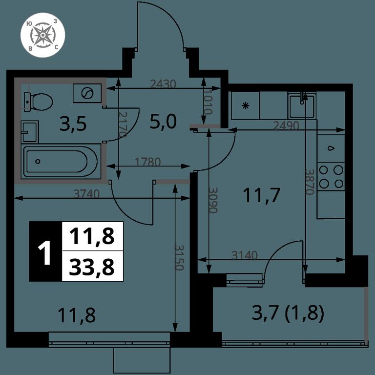 1-BD Apartment Sale, 33.8 sq. m. at Pervy Sheremetevskij, Komsomolskaya Street, 16, Khimki, Moscow Region, Russia #2