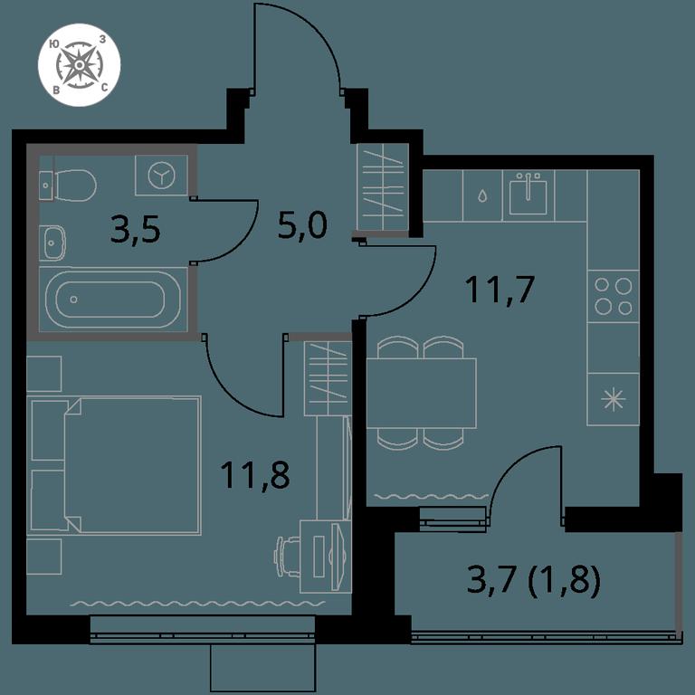 1-BD Apartment Sale, 33.8 sq. m. at Pervy Sheremetevskij, Komsomolskaya Street, 16, Khimki, Moscow Region, Russia #1