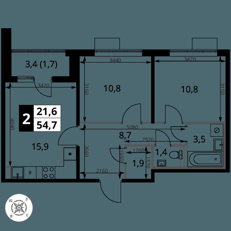 2-BD Apartment Sale, 54.7平方米 at Pervy Sheremetevskij, Komsomolskaya Street, 16, Khimki, Moscow Region, Russia #2 2-BD Apartment Sale, 54.7平方米 at Pervy Sheremetevskij, Komsomolskaya Street, 16, Khimki, Moscow Region, Russia #2
