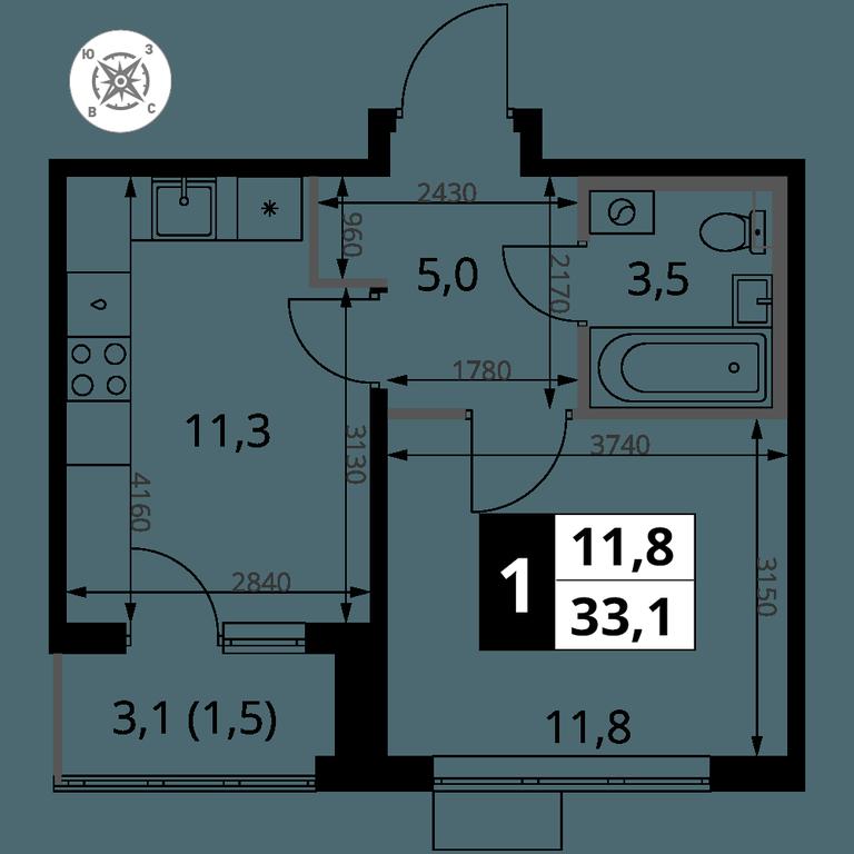 1-BD Apartment Sale, 33.1 sq. m. at Pervy Sheremetevskij, Komsomolskaya Street, 16, Khimki, Moscow Region, Russia #2 1-BD Apartment Sale, 33.1 sq. m. at Pervy Sheremetevskij, Komsomolskaya Street, 16, Khimki, Moscow Region, Russia #2