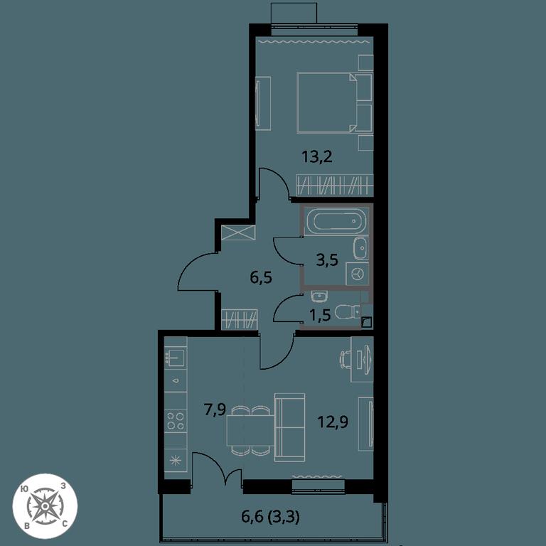 2-BD Apartment Sale, 48.8平方米 at Pervy Sheremetevskij, Komsomolskaya Street, 16, Khimki, Moscow Region, Russia #1