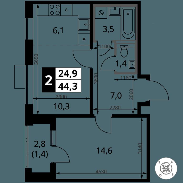 2-BD Apartment Sale, 44.3 sq. m. at Pervy Sheremetevskij, Komsomolskaya Street, 16, Khimki, Moscow Region, Russia #2 2-BD Apartment Sale, 44.3 sq. m. at Pervy Sheremetevskij, Komsomolskaya Street, 16, Khimki, Moscow Region, Russia #2