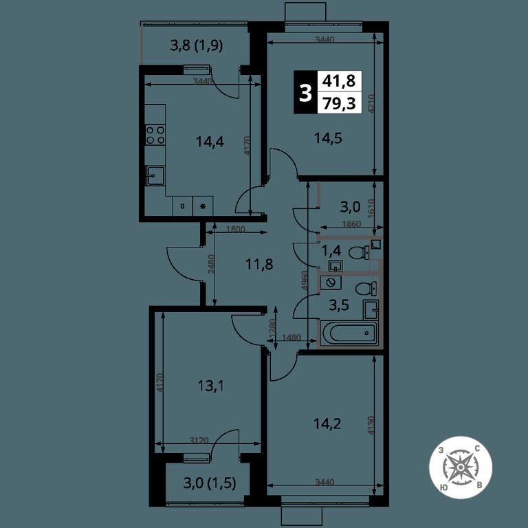 3-BD Apartment Sale, 79.3 sq. m. at Pervy Sheremetevskij, Komsomolskaya Street, 16, Khimki, Moscow Region, Russia #2 3-BD Apartment Sale, 79.3 sq. m. at Pervy Sheremetevskij, Komsomolskaya Street, 16, Khimki, Moscow Region, Russia #2