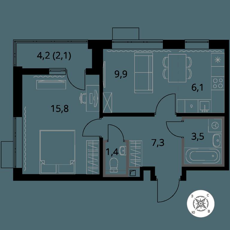 2-BD Apartment Sale, 46.1 sq. m. at Pervy Sheremetevskij, Komsomolskaya Street, 16, Khimki, Moscow Region, Russia #1