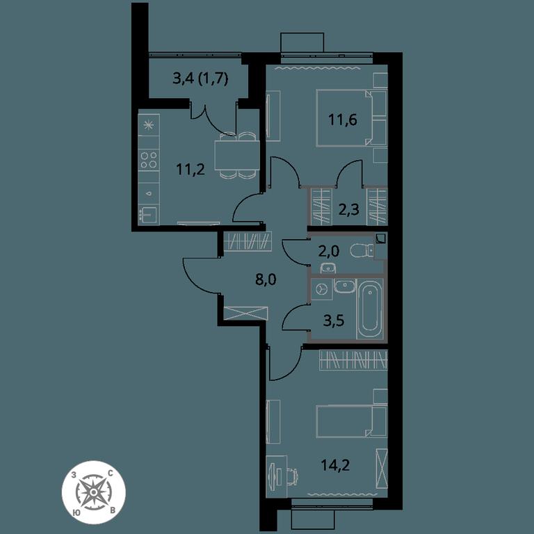 2-BD Apartment Sale, 54.5 sq. m. at Pervy Sheremetevskij, Komsomolskaya Street, 16, Khimki, Moscow Region, Russia #1
