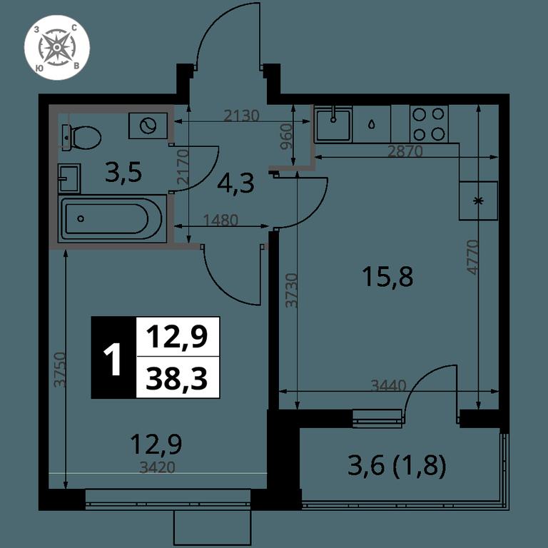 1-BD Apartment Sale, 38.3 sq. m. at Pervy Sheremetevskij, Komsomolskaya Street, 16, Khimki, Moscow Region, Russia #2 1-BD Apartment Sale, 38.3 sq. m. at Pervy Sheremetevskij, Komsomolskaya Street, 16, Khimki, Moscow Region, Russia #2