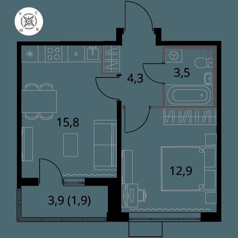 1-BD Apartment Sale, 38.4平方米 at Pervy Sheremetevskij, Komsomolskaya Street, 16, Khimki, Moscow Region, Russia #1