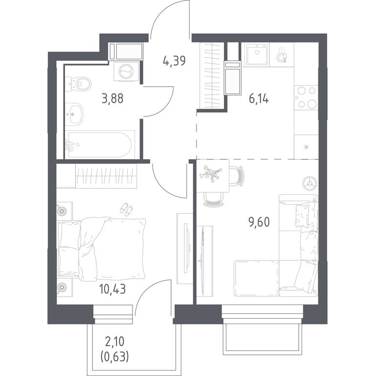 Apartment Sale, 35.07平方米 at Tomilino Park, 1-y kvartal, posyolok Zhilino-1, Lubertsy City District, Moscow Region, Russia #1 Apartment Sale, 35.07平方米 at Tomilino Park, 1-y kvartal, posyolok Zhilino-1, Lubertsy City District, Moscow Region, Russia #1