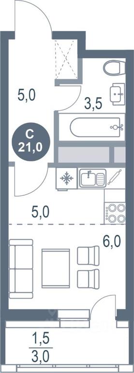 Apartment Sale, 21 sq. m. at Rusich Kotelniki Park, mikrorayon Yuzhny, Kotelniki, Moscow Region, Russia #1