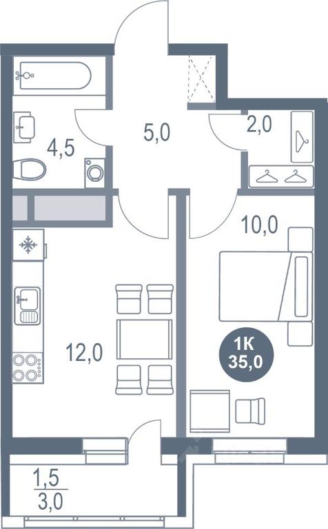 Apartment Sale, 35 sq. m. at Rusich Kotelniki Park, mikrorayon Yuzhny, Kotelniki, Moscow Region, Russia #1