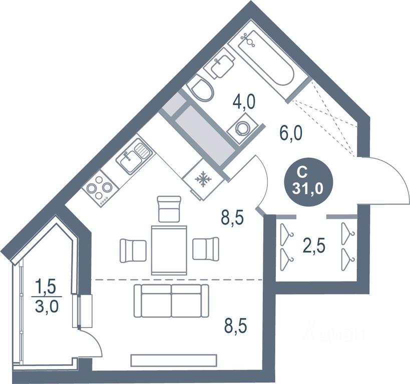 Apartment Sale, 31 sq. m. at Rusich Kotelniki Park, mikrorayon Yuzhny, Kotelniki, Moscow Region, Russia #1 Apartment Sale, 31 sq. m. at Rusich Kotelniki Park, mikrorayon Yuzhny, Kotelniki, Moscow Region, Russia #1