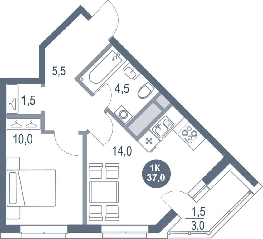 Apartment Sale, 37 sq. m. at Rusich Kotelniki Park, mikrorayon Yuzhny, Kotelniki, Moscow Region, Russia #1