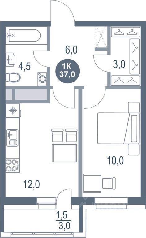 Apartment Sale, 37 sq. m. at Rusich Kotelniki Park, mikrorayon Yuzhny, Kotelniki, Moscow Region, Russia #1