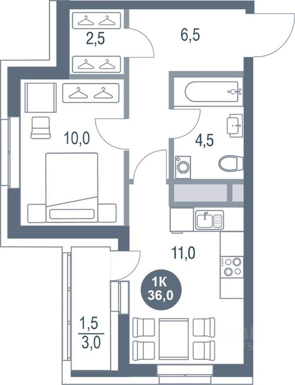 Apartment Sale, 36 sq. m. at Rusich Kotelniki Park, mikrorayon Yuzhny, Kotelniki, Moscow Region, Russia #1