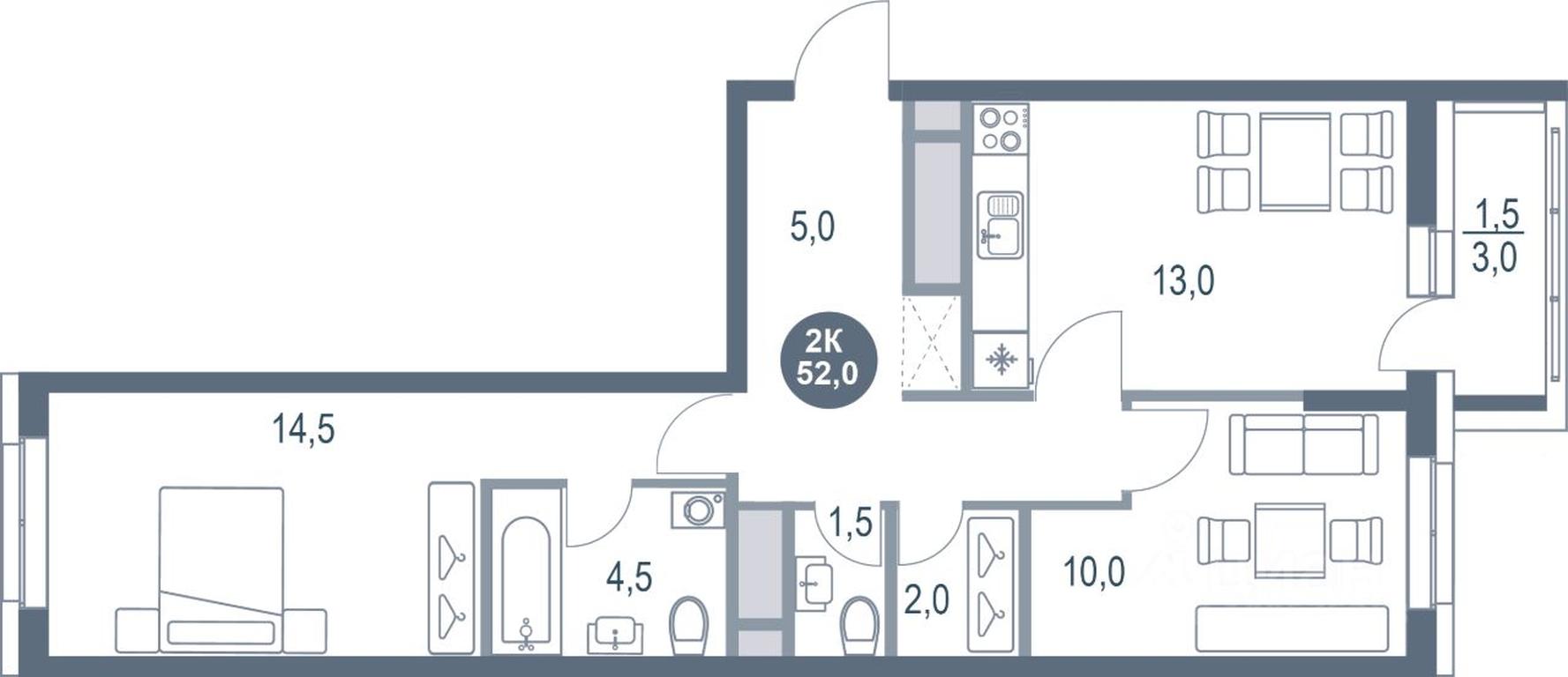 1-BD Apartment Sale, 52 sq. m. at Rusich Kotelniki Park, mikrorayon Yuzhny, Kotelniki, Moscow Region, Russia #1