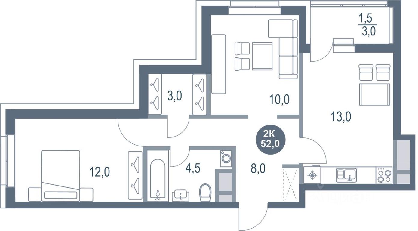 1-BD Apartment Sale, 52 sq. m. at Rusich Kotelniki Park, mikrorayon Yuzhny, Kotelniki, Moscow Region, Russia #1
