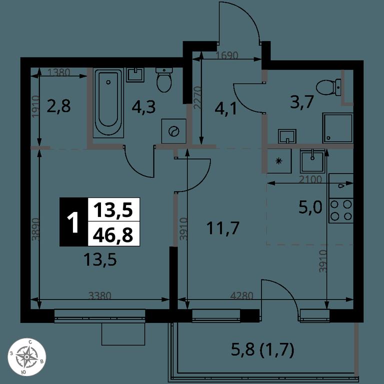1-BD Apartment Sale, 46.8 sq. m. at 1 Yasenevskij, Kvartal № 24, Mosrentgen Settlement, Moscow, Russia #1 1-BD Apartment Sale, 46.8 sq. m. at 1 Yasenevskij, Kvartal № 24, Mosrentgen Settlement, Moscow, Russia #1