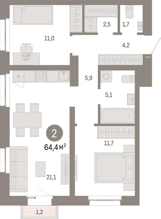 2-BD Apartment Sale, 64.4 sq. m. at Kvartal Metronom, Tagilskaya Street, Moscow, Russia #1 2-BD Apartment Sale, 64.4 sq. m. at Kvartal Metronom, Tagilskaya Street, Moscow, Russia #1