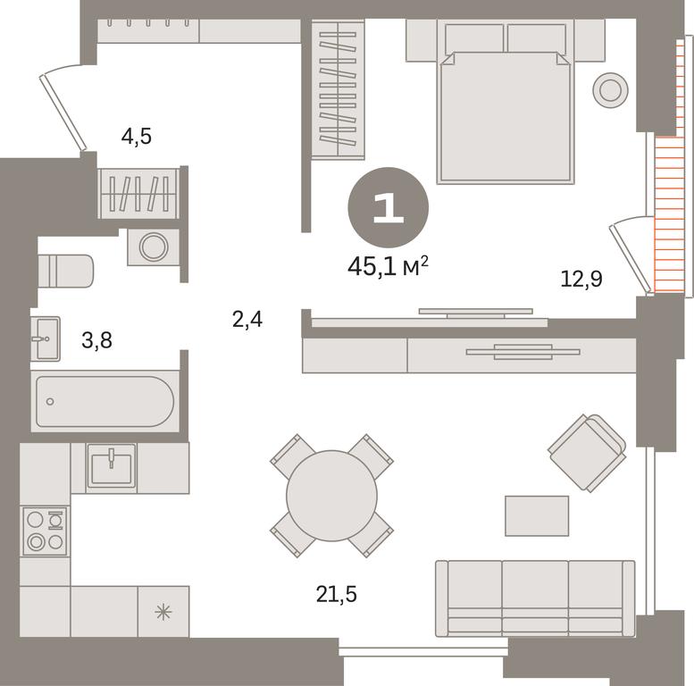 1-BD Apartment Sale, 45.1 sq. m. at Kvartal Gercena, zhiloy kompleks Kvartal Gertsena, Moscow, Russia #1 1-BD Apartment Sale, 45.1 sq. m. at Kvartal Gercena, zhiloy kompleks Kvartal Gertsena, Moscow, Russia #1