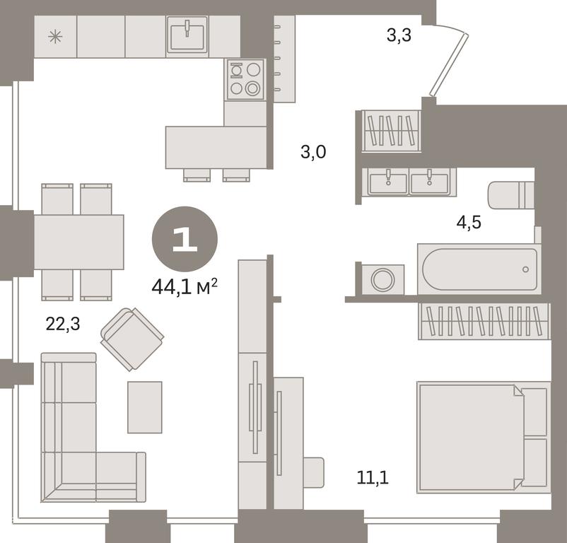 1-BD Apartment Sale, 44.1 sq. m. at Kvartal Gercena, zhiloy kompleks Kvartal Gertsena, Moscow, Russia #1 1-BD Apartment Sale, 44.1 sq. m. at Kvartal Gercena, zhiloy kompleks Kvartal Gertsena, Moscow, Russia #1