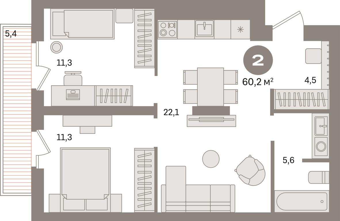2-BD Apartment Sale, 60.2平方米 at Kvartal Izdanie, Perovskoye Highway, Moscow, Russia #1 2-BD Apartment Sale, 60.2平方米 at Kvartal Izdanie, Perovskoye Highway, Moscow, Russia #1