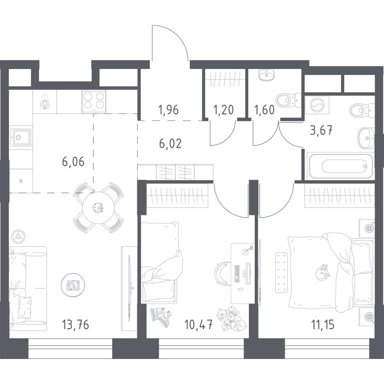 1-BD Apartment Sale, 55.89平方米 at Novograd Pavlino, Kosinskoye shosse, 2, Novoye Pavlino Microdistrict, Balashikha, Moscow Region, Russia #1