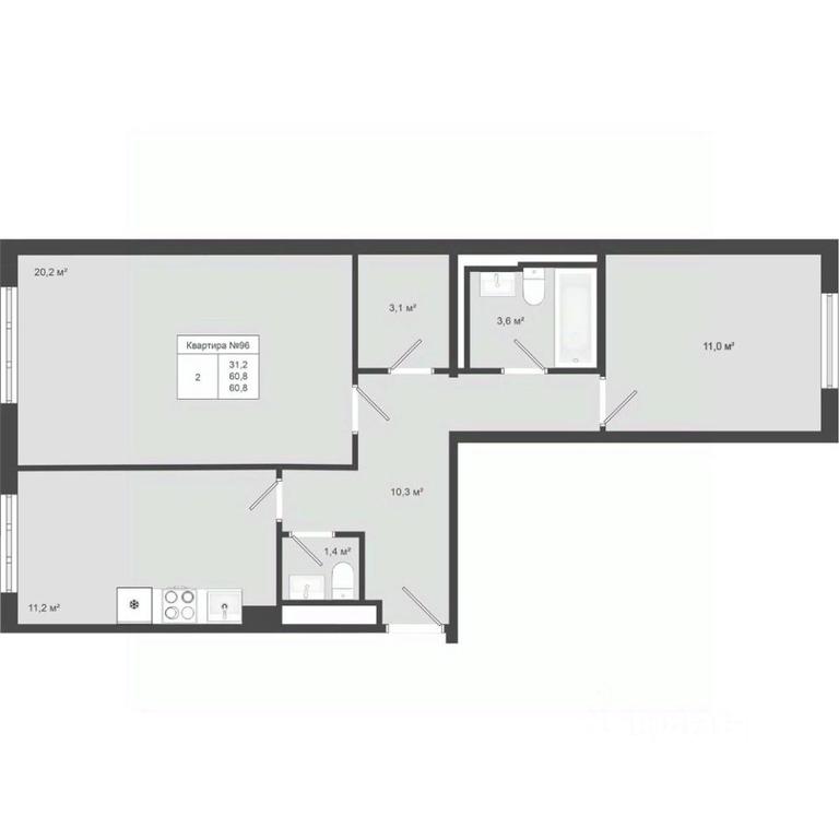 1-BD Apartment Sale, 60.8平方米 at Iakovlevo, ZhK Yakovlevo, kvartal № 145, Troitsk District, Moscow, Russia #1 1-BD Apartment Sale, 60.8平方米 at Iakovlevo, ZhK Yakovlevo, kvartal № 145, Troitsk District, Moscow, Russia #1