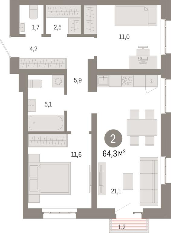 2-BD Apartment Sale, 64.3 sq. m. at Kvartal Metronom, Tagilskaya Street, Moscow, Russia #1 2-BD Apartment Sale, 64.3 sq. m. at Kvartal Metronom, Tagilskaya Street, Moscow, Russia #1