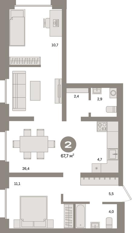 2-BD Apartment Sale, 67.7平方米 at Kvartal Metronom, Tagilskaya Street, Moscow, Russia #1