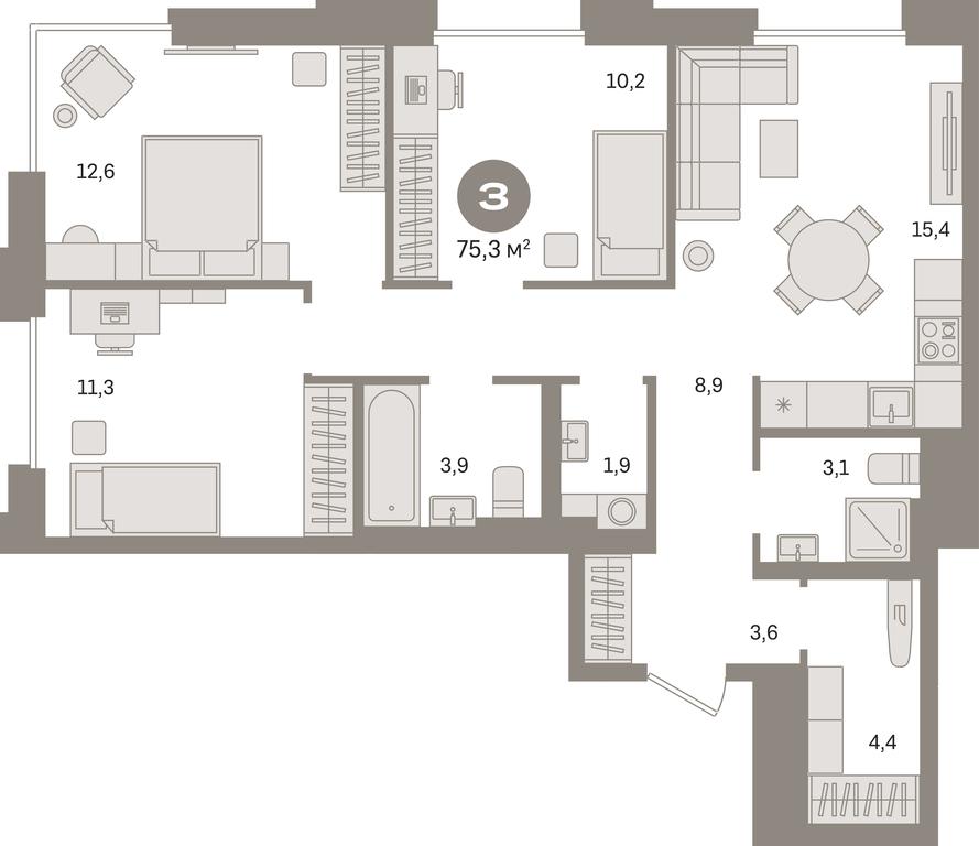 3-BD Apartment Sale, 75.3平方米 at Kvartal Gercena, zhiloy kompleks Kvartal Gertsena, Moscow, Russia #1
