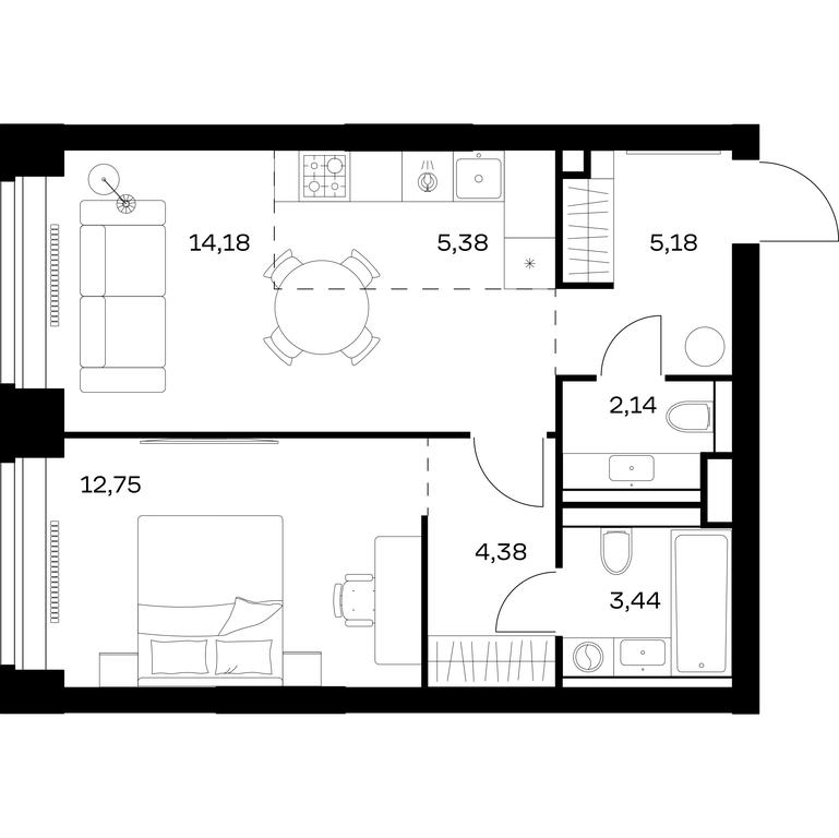 Apartment Sale, 47.45 sq. m. at Nova, Bratyev Fonchenko Street, вл21, Moscow, Russia #1