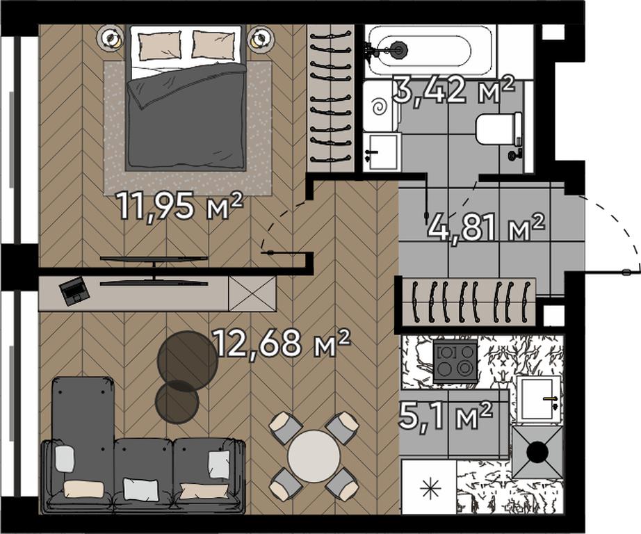 2-BD Apartment Sale, 37.96平方米 at Kvartal Serebryany Bor, Berzarina Street, Moscow, Russia #1 2-BD Apartment Sale, 37.96平方米 at Kvartal Serebryany Bor, Berzarina Street, Moscow, Russia #1
