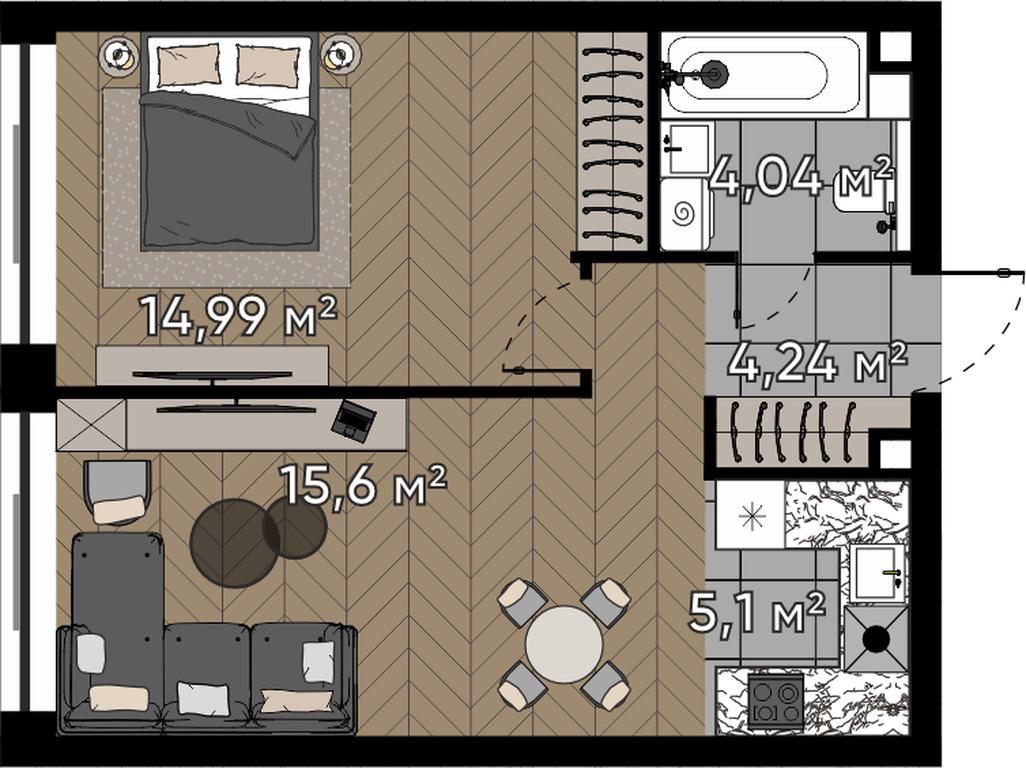2-BD Apartment Sale, 43.97 sq. m. at Kvartal Serebryany Bor, Berzarina Street, Moscow, Russia #1 2-BD Apartment Sale, 43.97 sq. m. at Kvartal Serebryany Bor, Berzarina Street, Moscow, Russia #1