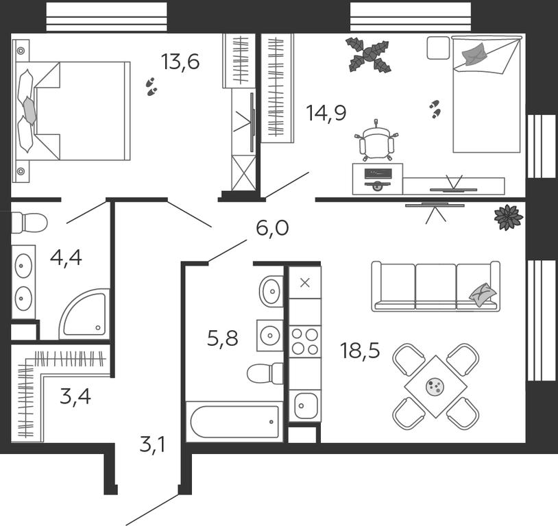 2-BD Apartment Sale, 69.7平方米 at Shagal, Автозаводская улица, 23, Москва, Россия #1