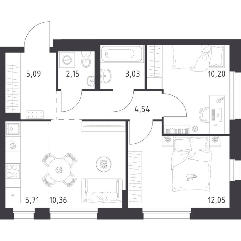 1-BD Apartment Sale, 53.13 sq. m. at Novoe Vnukovo, kvartal № 38, Kokoshkino Settlement, Moscow, Russia #1 1-BD Apartment Sale, 53.13 sq. m. at Novoe Vnukovo, kvartal № 38, Kokoshkino Settlement, Moscow, Russia #1