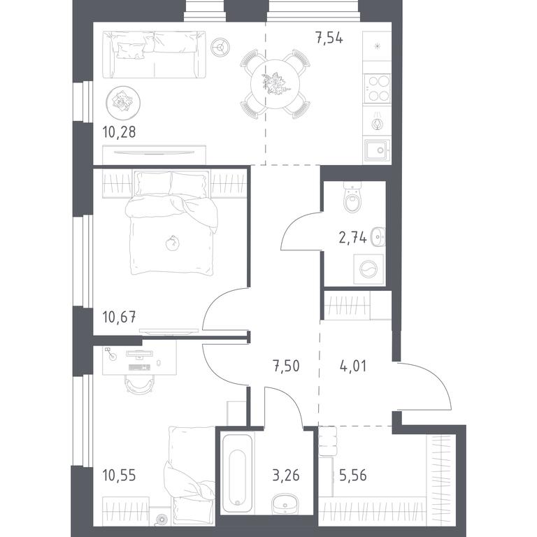1-BD Apartment Sale, 62.11平方米 at Novoe Vnukovo, kvartal № 38, Kokoshkino Settlement, Moscow, Russia #1 1-BD Apartment Sale, 62.11平方米 at Novoe Vnukovo, kvartal № 38, Kokoshkino Settlement, Moscow, Russia #1