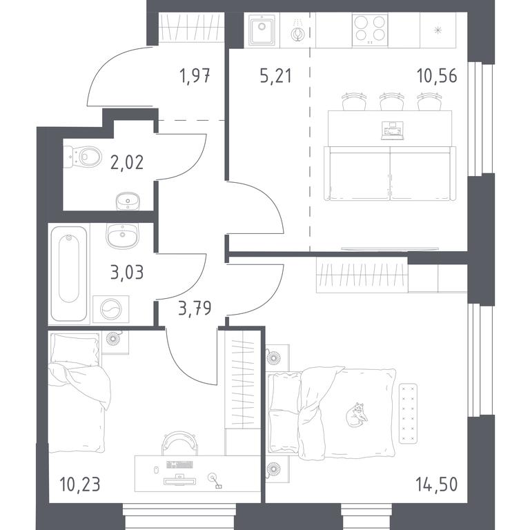 1-BD Apartment Sale, 51.31平方米 at Novoe Vnukovo, kvartal № 38, Kokoshkino Settlement, Moscow, Russia #1