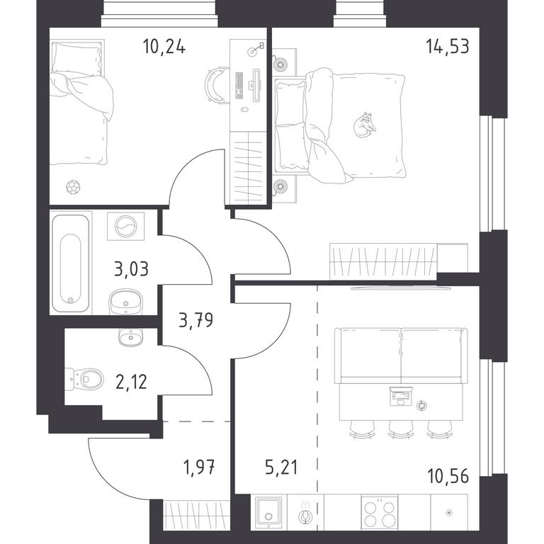 1-BD Apartment Sale, 51.45平方米 at Novoe Vnukovo, kvartal № 38, Kokoshkino Settlement, Moscow, Russia #1 1-BD Apartment Sale, 51.45平方米 at Novoe Vnukovo, kvartal № 38, Kokoshkino Settlement, Moscow, Russia #1