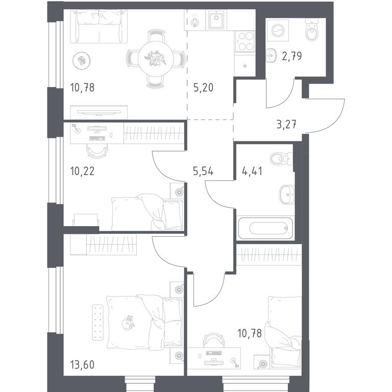 2-BD Apartment Sale, 66.59平方米 at Novoe Vnukovo, kvartal № 38, Kokoshkino Settlement, Moscow, Russia #1 2-BD Apartment Sale, 66.59平方米 at Novoe Vnukovo, kvartal № 38, Kokoshkino Settlement, Moscow, Russia #1