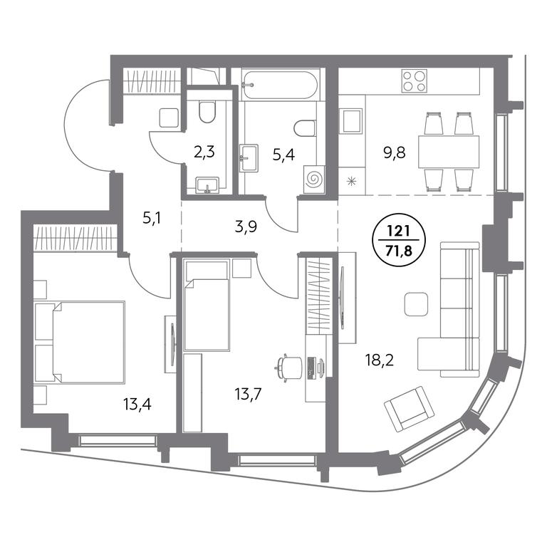 3-BD Apartment Sale, 71.8 sq. m. at Dom56, Fridrikha Engelsa Street, 56с1, Moscow, Russia #1 3-BD Apartment Sale, 71.8 sq. m. at Dom56, Fridrikha Engelsa Street, 56с1, Moscow, Russia #1