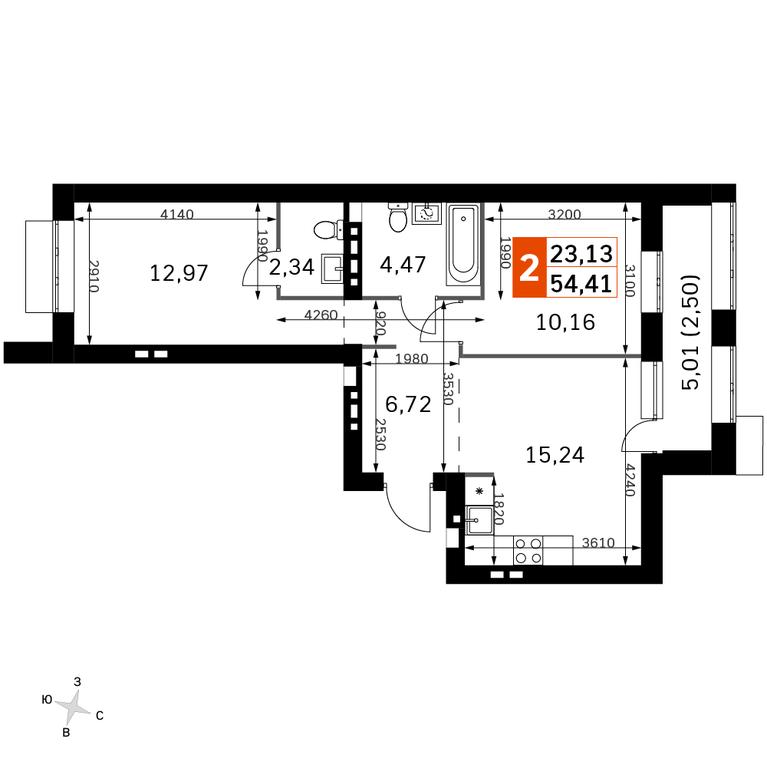 2-BD Apartment Sale, 54.41平方米 at Zhavoronki Club, zhiloy kompleks Akkord Smart-kvartal, Mitkino Village, Odintsovskiy City District, Moscow Region, Russia #2 2-BD Apartment Sale, 54.41平方米 at Zhavoronki Club, zhiloy kompleks Akkord Smart-kvartal, Mitkino Village, Odintsovskiy City District, Moscow Region, Russia #2