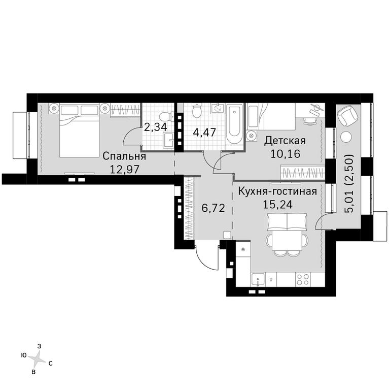 2-BD Apartment Sale, 54.41平方米 at Zhavoronki Club, zhiloy kompleks Akkord Smart-kvartal, Mitkino Village, Odintsovskiy City District, Moscow Region, Russia #1 2-BD Apartment Sale, 54.41平方米 at Zhavoronki Club, zhiloy kompleks Akkord Smart-kvartal, Mitkino Village, Odintsovskiy City District, Moscow Region, Russia #1