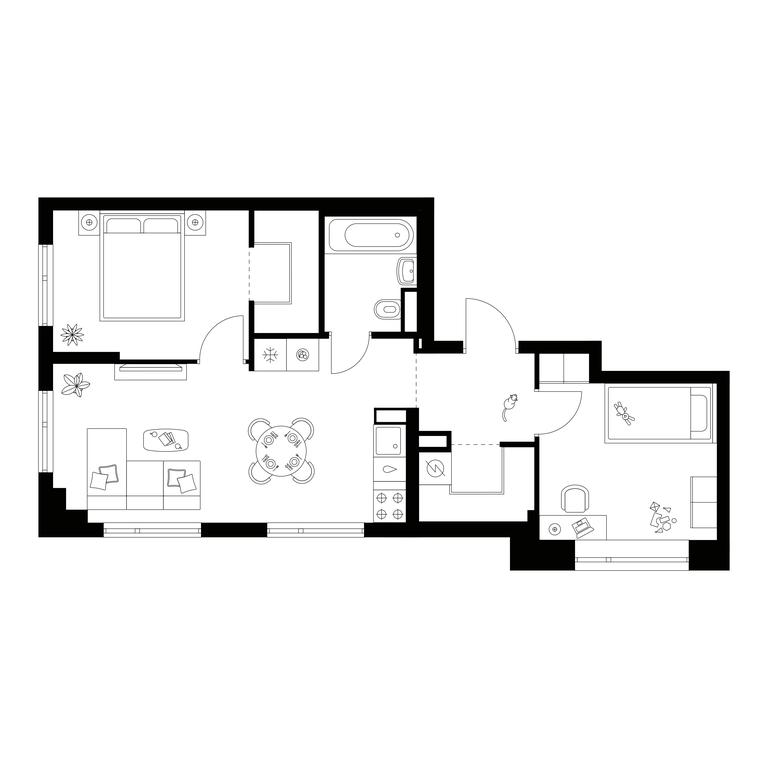 2-BD Apartment Sale, 52.6平方米 at Amurskiy Park, Амурская улица, 2с11, Москва, Россия #1