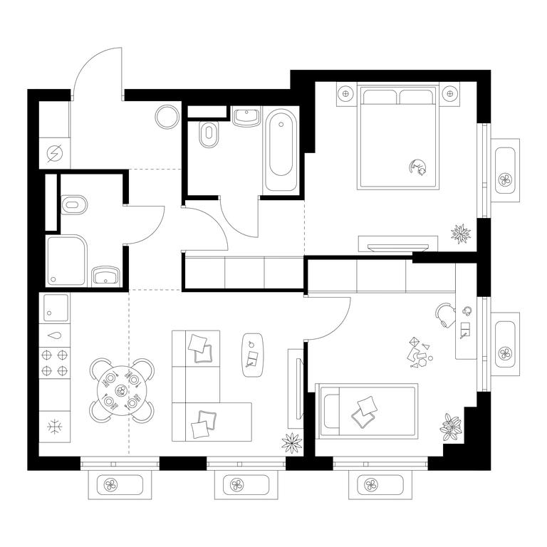 2-BD Apartment Sale, 53.5平方米 at Amurskiy Park, Амурская улица, 2с11, Москва, Россия #1