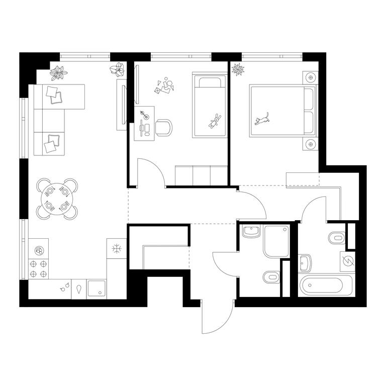 2-BD Apartment Sale, 59.9平方米 at Amurskiy Park, Амурская улица, 2с11, Москва, Россия #1
