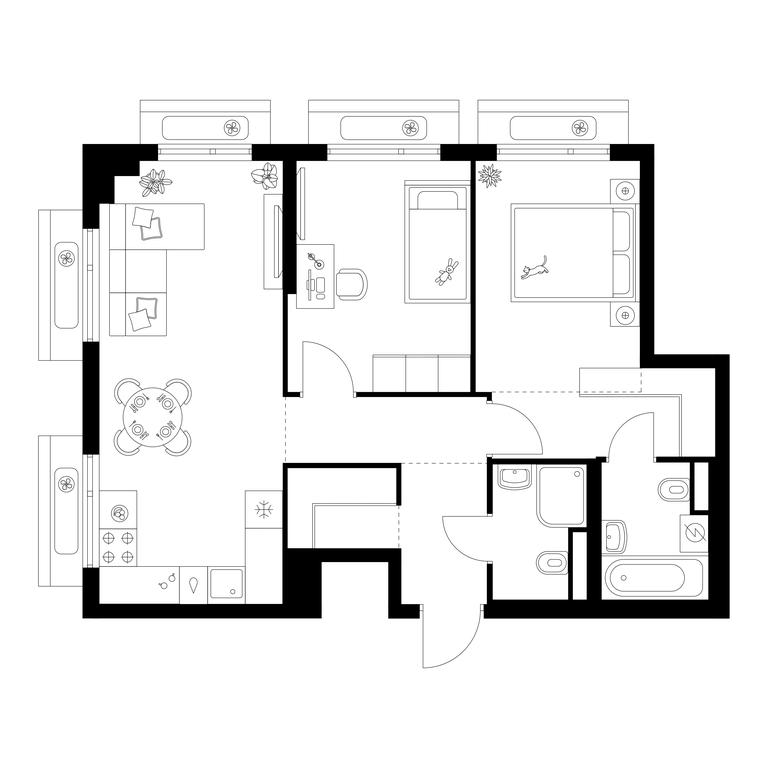 2-BD Apartment Sale, 59.8平方米 at Amurskiy Park, Амурская улица, 2с11, Москва, Россия #1
