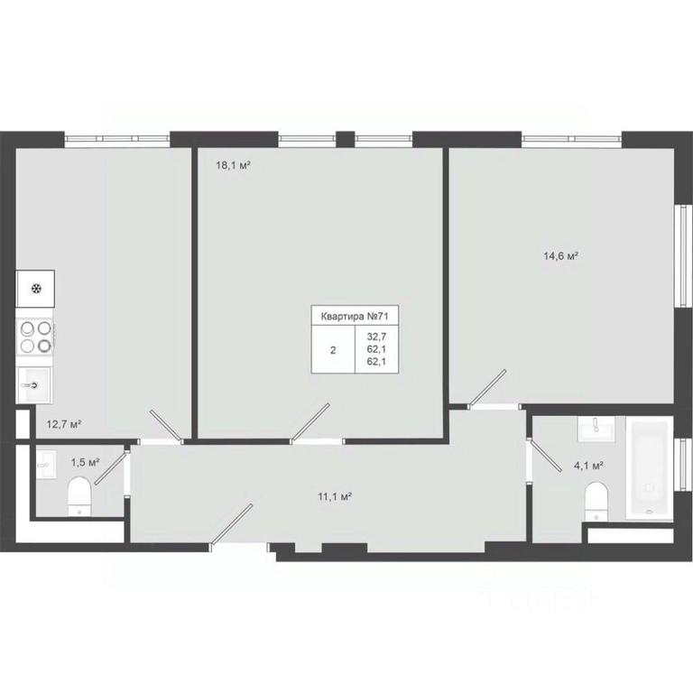 1-BD Apartment Sale, 62.1平方米 at Iakovlevo, ZhK Yakovlevo, kvartal № 145, Troitsk District, Moscow, Russia #1