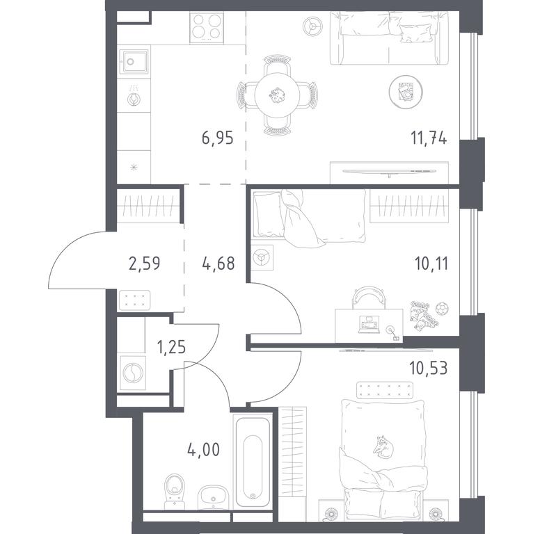 1-BD Apartment Sale, 51.85 sq. m. at Pribrezhnyi Park, Pribrezhniy Park Residential Complex, Village of Yam, Domodedovo City District, Moscow Region, Russia #1