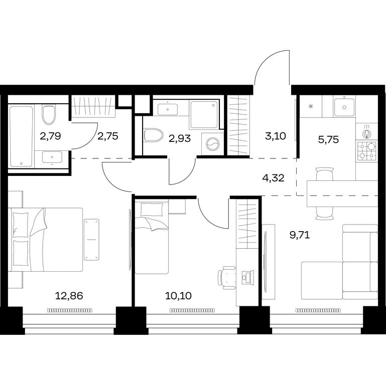 1-BD Apartment Sale, 54.31平方米 at Nova, Bratyev Fonchenko Street, вл21, Moscow, Russia #1 1-BD Apartment Sale, 54.31平方米 at Nova, Bratyev Fonchenko Street, вл21, Moscow, Russia #1